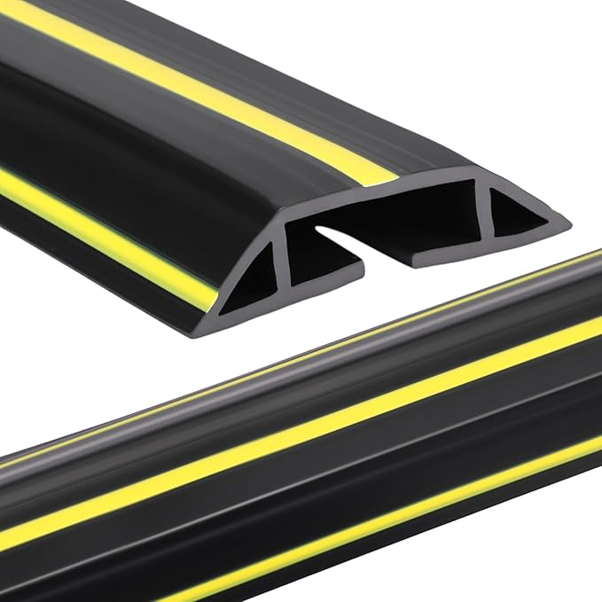 Pangda 20 FT Floor Cable Cover Heavy Duty Cord Cover Protector Power Cable Protector Soft Extension, Organize and Protect Wire on Floor for Home Office or Outdoor Settings (Black, Yellow)