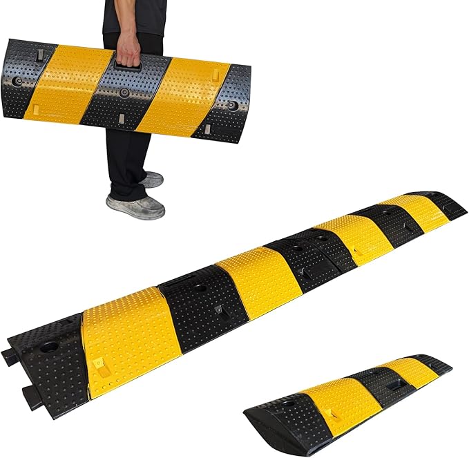 Rubber Speed Bump 6 Feet Rubber Driveway Modular Heavy Duty Speed 72.4 x 12 x 2.4 Inch Cable Protector Ramp for Garage Gravel Roads Asphalt Concrete, 6Ft-Speed Bump (1 Pack ZD 6ft Speed Bump)