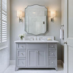 ANDY STAR Brushed Nickel Mirror, 24x32 Inch Unique Mirror for Bathroom, Silver Bathroom Vanity Mirror, Modern Curved Design, Rust-Proof Stainless Steel Metal Frame