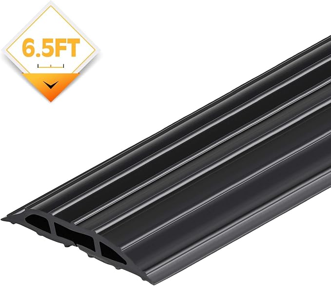 AGPTEK Heavy Duty Floor Cable Cover Cable Protector, 6.5 Ft Floor Cord Protector 3 Channels Floor Cord Cover (Mid Channel 0.62") Contains Cords, Cables and Wires, Good for Office, Home, or Outdoor