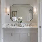 ANDY STAR 36x48 Inch Chrome Mirror, Large Polished Nickel Rectangle Mirror, Scalloped Bathroom Mirror in Anti-Rust Stainless Steel Frame Deep 1’’, Rounded Notched Corner, Vertically/Horizontally
