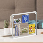ILYXY 3 Pack Acrylic Frame 4x4, 20% Thicker, 20mm Thick Frameless Clear Picture Frame, Double Sided Magnetic Photo Frame, Free Standing Desktop Display Stand Acrylic Picture Frames