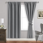 JIUZHEN Blackout Curtains for Bedroom - Curtain Drapes Set of 2 Panels with Tiebacks, Room Darkening Thermal Curtains, 42 x 72 Inches, Light Blocking Curtains for Living Room, Light Grey
