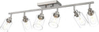6 Light Track Lighting Kit Brushed Nickel Kitchen Track Lighting Fixtures Ceiling Mount Bathroom Vanity Wall Scones Light Fixture with Clear Glass, Rotatable Spotlight for Kitchen Shop Hallway