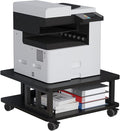 Mobile Printer Stand, 2-Tier Large Printer Shelf for Laser 3D Printer Office Machine with Storage, 23.6"x23.6" Wood Printer Cart Under Desk Rack with Wheels for Office Home Kitchen (Black)