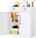 Greenvelly Metal Storage Cabinet with Drawers,42” White Cabinet Steel Garage Cabinet with 2 Doors and Adjustable Shelves, Lockable Storage Cabinet for Home Office, Garage, School, Apartment, Warehouse