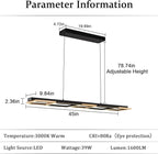EDISLIVE 5-Light Black Gold Linear LED Chandelier Dimmable LED Square Island Light 45 in Linear Pendant Light 3000K Adjustable Height for Dinning Room Kitchen Pool Table