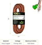 Go Green Power Inc. 14/3 100ft Lighted Outdoor Extension Cord - Durable, Heavy Duty - Perfect for Outdoor Tools & Equipment - GG-13800