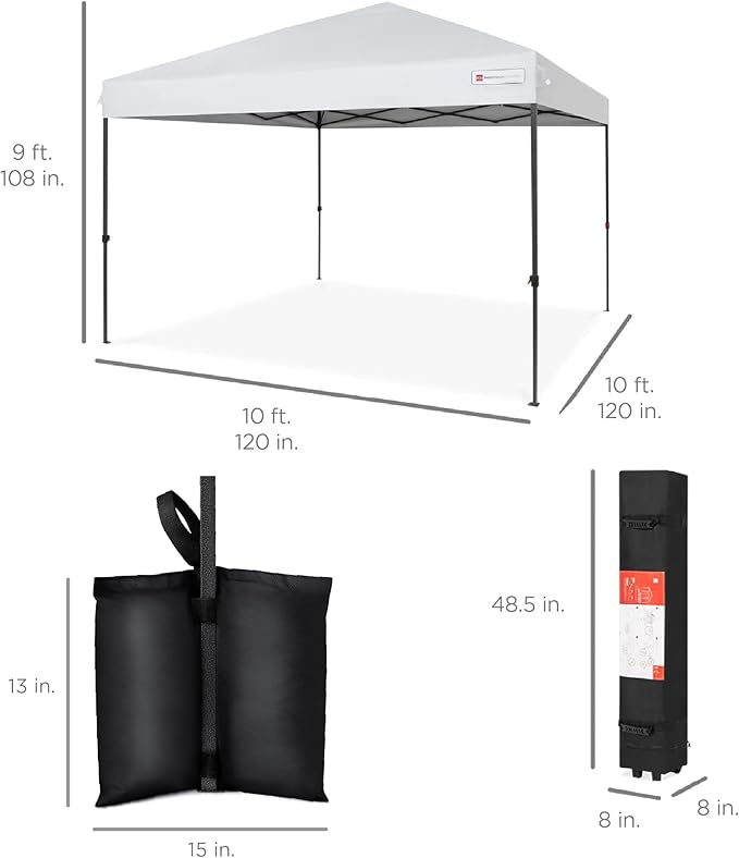 Best Choice Products 10x10ft 1-Person Setup Pop Up Canopy Tent Instant Portable Shelter w/ 1-Button Push, Case, 4 Weight Bags - White
