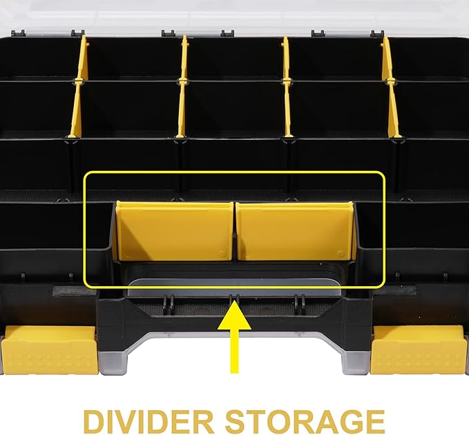 Mayouko Double Side Tools Organizer, Customizable Removable Plastic Dividers, Hardware Box Storage, Small Parts Organizer, 34-Compartment, Black/Yellow