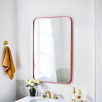 30x20 Mirror Rectangle Wall Mounted Aluminum Metal Frame Square Mirrors for Entryway Girl Bedroom Bathroom Living Room 30 20 inch Pink Rose Gold