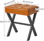 IBUYKE Square Makeup Stool with X-Leg Foot Rest, PU Footrest, Ottoman Seat, Multi-Use as Small Side Table, for Bedroom, Living Room, Light Brown LG-71J