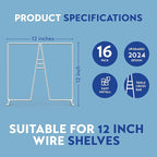 Tall White Wire Shelf Dividers for Closet Organization – Sturdy and Easy Set-Up Closet Shelf Dividers with Bonus Rose Gold Hanger (12 inch Wire Shelves, 16-Pack)