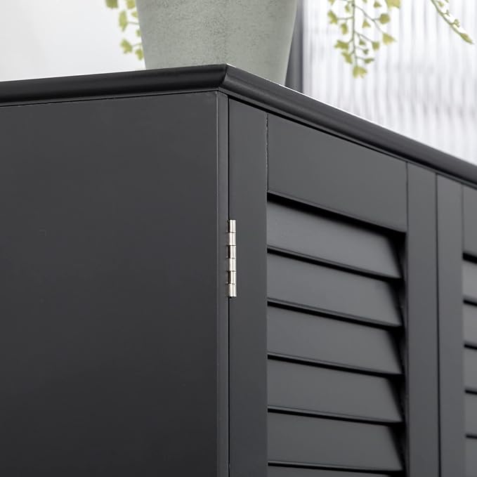 HOMCOM Tall Narrow Bathroom Storage Cabinet with Doors and Shelf Adjustability, Freestanding Linen Cabinet with 2 Cabinets and Countertop, Black