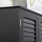 HOMCOM Tall Narrow Bathroom Storage Cabinet with Doors and Shelf Adjustability, Freestanding Linen Cabinet with 2 Cabinets and Countertop, Black