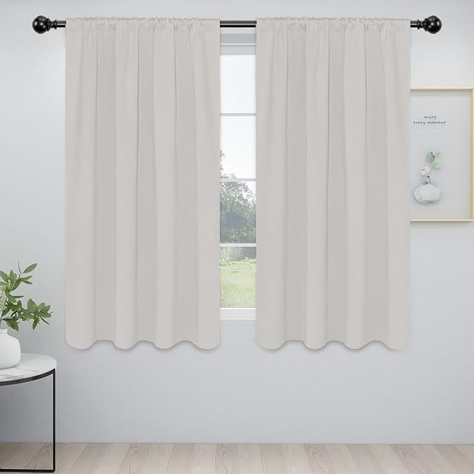 Easy-Going Rod Pocket Blackout Curtains for Bedroom, Room Darkening Window Curtains for Living Room, Thermal Insulated Noise Reduction Solid Window Drapes, 2 Panels (52x63 in, Light Linen)