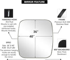 ANDY STAR Brushed Nickel Oblong Mirror, 36x40 Inch Brushed Nickel Oval Mirror for Bathroom with Stainless Steel Metal Frame, Wall Mouned for Bathroom, Living Room, Entryway