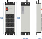 CCCEI Heavy Duty Power Strip Surge Protector 20 AMP, 8 Outlets 12 Gauge Industrial Shop Garage Metal Multiple Outlets, 10 FT Extension Cord 5-15P Adapter High Amp 6-20R T-Slot 20a for Appliance