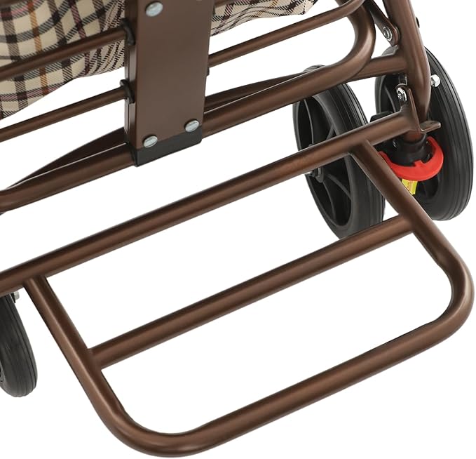 Shopping Cart, 220lbs Foldable Shopping Cart, Utility Cart with Seat & 360° Wheels, for Groceries, Laundry, Camping (Checkered)