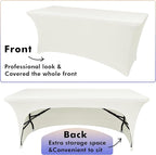 Nasitos 2 Pack Beige Table Cloth 6 Foot-Spandex Fitted Tablecloth Rectangle Tables, Open Back Stretch Folding Trade Show Table Covers Fabric Washable & Wrinkle Resistant for Parties, Wedding, Event