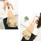 2Pcs Portable Reusable Mesh Cotton Net String Bag Organizer Shopping Tote Handbag Fruit Storage Shopper NEW (green,pingk)