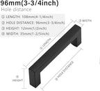 Cabinet Pulls Matte Black Cabinet Handles Square Drawer Pulls, 2 Pack 3-3/4 Inch Stainless Steel Kitchen Door Cupboard Cabinet Handles, Drawer Hardware Handles, 96mm Hole Centers