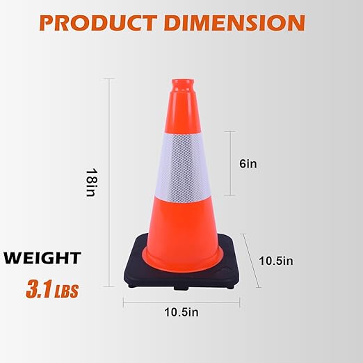 8 Pack 18 Inch Orange PVC Traffic Cones Black Base Stable Durable, Parking Lot Driveway School Training Safety Cones Multi-Purpose (8, Orange, 18 Inch)