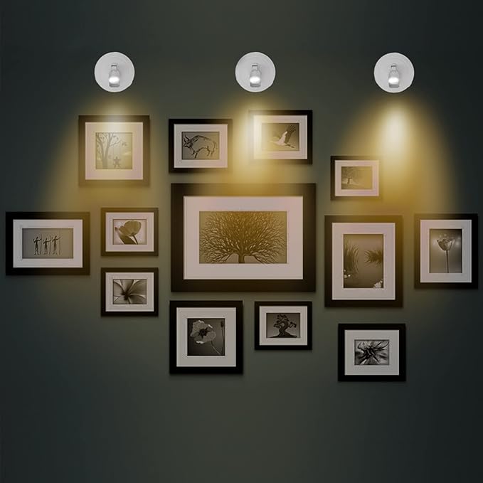 Battery Operated LED Spotlight, Picture Spot Lights, Indoor Uplighting, Puck Lights with Remote, Plants Tree Spotlight, Accent Light for Paintings Dartboard Portrait Frame-White