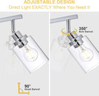 4-Light Track Lighting Kit Ceiling Kitchen Track Lighting Fixtures Chrome Bathroom Vanity Wall Lights with Clear Glass Multi-Directional Rotating Tracking Light Heads Spotlight for Accent Shop