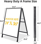 2 Pack Heavy Duty A-Frame Sidewalk Sign 24 x 36 Inch, Portable Double-Sided Sandwich Board Slide-in Folding Metal Signboard with 4 Plastic Poster Boards