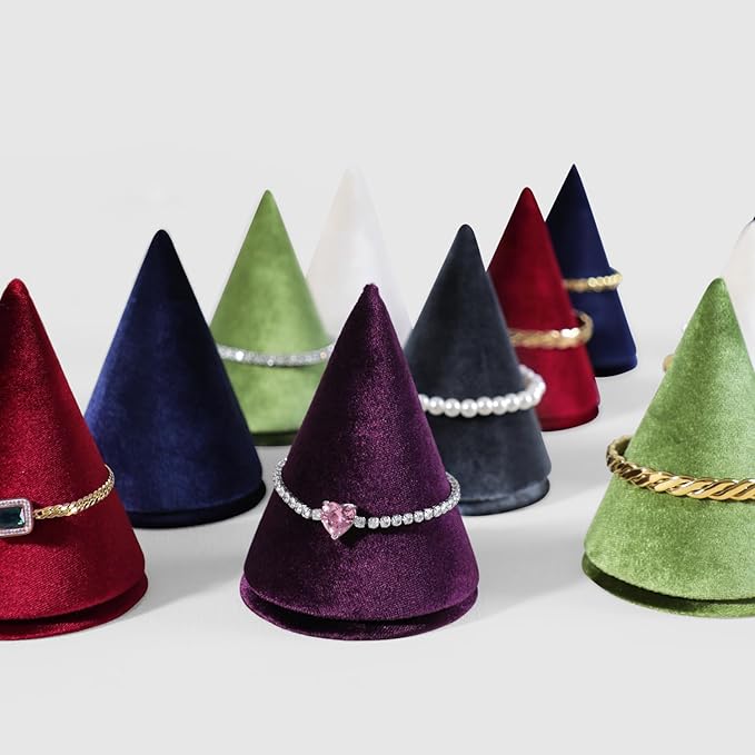 Resilient Velvet Bracelet Display Stand, Cone-Shaped Bangle Storage Holder For Jewelry Store Retail Countertop Organizer Stand (Purple, Resilient Velvet)