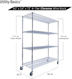 NSF Commercial 4-Tier Wire Shelving with Wheels, 60"x24"x72" Heavy Duty Metal Shelves 3200 lbs Max Capacity, Chrome Storage Rack for Garage Kitchen Pantry Warehouse