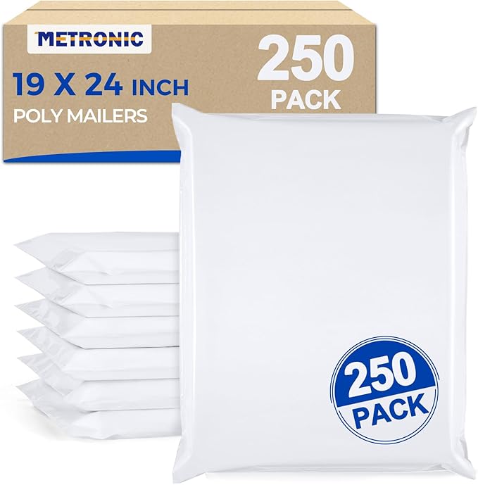 Metronic Poly Mailers 19x24 Inch 250pcs Shipping Bags for Clothes,Self Adhesive Shipping Envelopes for Small Business,Waterproof Mailers Poly Bags for Shipping,Packaging Mailing Bags White