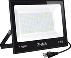 150W LED Flood Light Outdoor,12000lm LED Work Lights with Plug,IP66 Waterproof Security Lights,6500K Daylight White floodlight for Basketball Court, Parking Lots, Playground, Yard