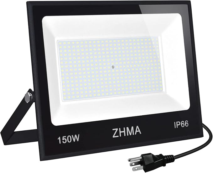 150W LED Flood Light Outdoor,12000lm LED Work Lights with Plug,IP66 Waterproof Security Lights,6500K Daylight White floodlight for Basketball Court, Parking Lots, Playground, Yard