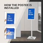 YIYO Sign Stand Poster Stand，adjustable heavy duty pedestal Sign Holder Floor Stand，aluminium frame floor standing for display 11*17 inch，Silver (11*17 Silver)