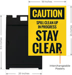 Caution Spill Cleanup in Progress Stay Clear Sidewalk Sign Kit, 18x24 Inches, with A Frame Stand, Made in USA