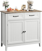 Gizoon Kitchen Sideboard Buffet Cabinet, 32'' H Large Kitchen Storage Island and Adjustable Shelf, Modern Coffee Bar Console Cabinet for Dining Room, Bathroom, Entryway, Grey