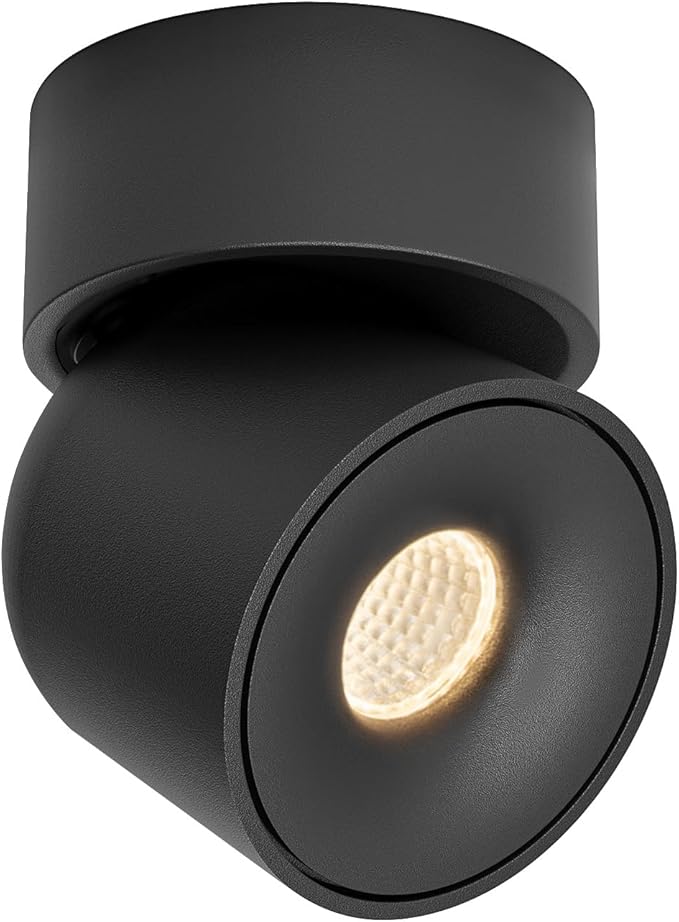 Aisilan Ceiling Spot Light, 7W Dimmable LED Spotlight Indoor, Black Wall Surface Mounted Spotlight Fixtures, 360°Adjustable Directional Lighting for Home Picture Bedroom, 3000K, CRI 97+