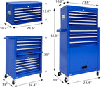 13-Drawer Rolling Tool Chest, 2-in-1 Heavy Duty Detachable Storage Cabinet with Lockable Wheels & Removable Top Box, 600 lbs Capacity for Mechanics, Garage Workshop (Blue)