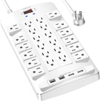 QINLIANF Surge Protector Power Strip - 6Ft Flat Plug Heavy Duty Extension Cord with 24 Outlets and 4 USB Ports(2 USB-C Ports), 1875W/15A, 4100J, for Home, Office, Dorm, ETL Listed, White