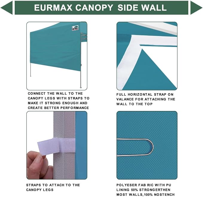 Eurmax USA 10ft Instant Canopy SunWall Canopy Tent Sidewall for Pop Up Canopy Tent,1 Pack Removable Sidewall Only(Turquoise)