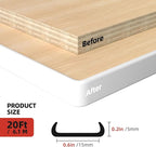 U-Shape Edge Banding, 0.6 inch x 20ft Edge TPE Self Adhesive Veneer Edging Trim Flexible Edge Protector, Strip for Countertop Cabinets Table Restoration Shelves, White