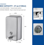 Commercial Wall Mount Stainless Steel Soap Dispenser, Corrosion Proof Lining Liquid Hand Sanitizer Dispenser Bathroom 1100ml / 37oz. (Vertical)