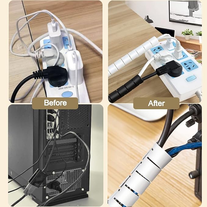 White Cable Management Sleeves 2 PCS Cord Protectors for USB Cable Power Audio Video Wire Cables - Protect Cats Dogs Pets from Chewing Cords