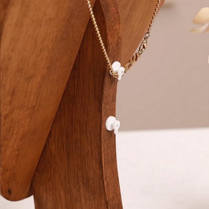 Walnut Color Body Wood Necklace Display Stand with White Leather Soft Mat Necklace Holder Organizer Desktop Stand for Home Store Dresser-4.45"x8.4"x12"