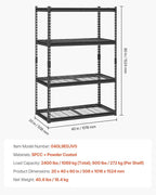 VEVOR Storage Shelves, 2400 lbs, 4 Tier Heavy Duty Garage Shelving, 20" D x 40" W x 60" H Adjustable Metal Shelves for Industrial Shelving Unit Utility Shelf, for Kitchen, Warehouse, Basement, Black