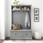 Pemberly Row Coastal Wood Hall Tree in Distressed Gray and Chrome