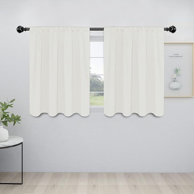 Easy-Going Rod Pocket Blackout Curtains for Bedroom, Room Darkening Window Curtains for Living Room, Thermal Insulated Noise Reduction Solid Window Drapes, 2 Panels(42x36 in, Ivory)