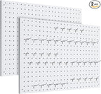 Peg Board, 2 Pack Metal Pegboard Panels White Pegboards Wall Organizer with Frame Large Heavy Duty Peg Board with Hooks for Walls Home, Garage Tool Storage, Office, Craft Room, Kitchen 24”×16”